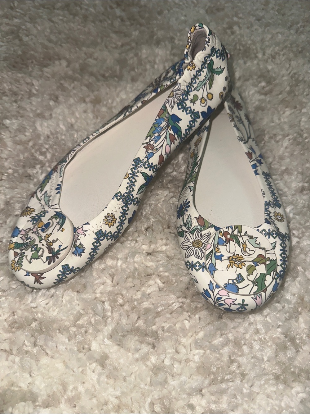 Tory burch White Floral Ballet Flats